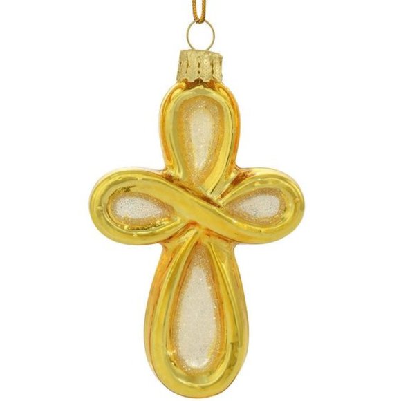 NWT Bronners Glass Gold Infinity Cross Hanging Ornament-glass- 4" x 2 1/2"x 1" - Picture 1 of 2